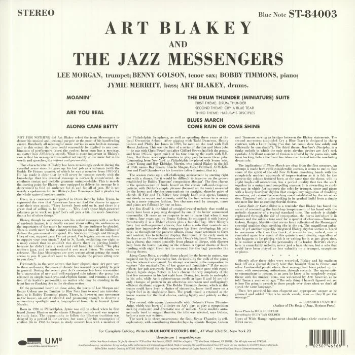 Back cover — Art BLAKEY & THE JAZZ MESSENGERS — Moanin' (reissue)