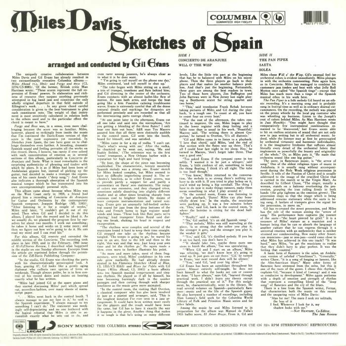 Back cover — Miles DAVIS — Sketches Of Spain