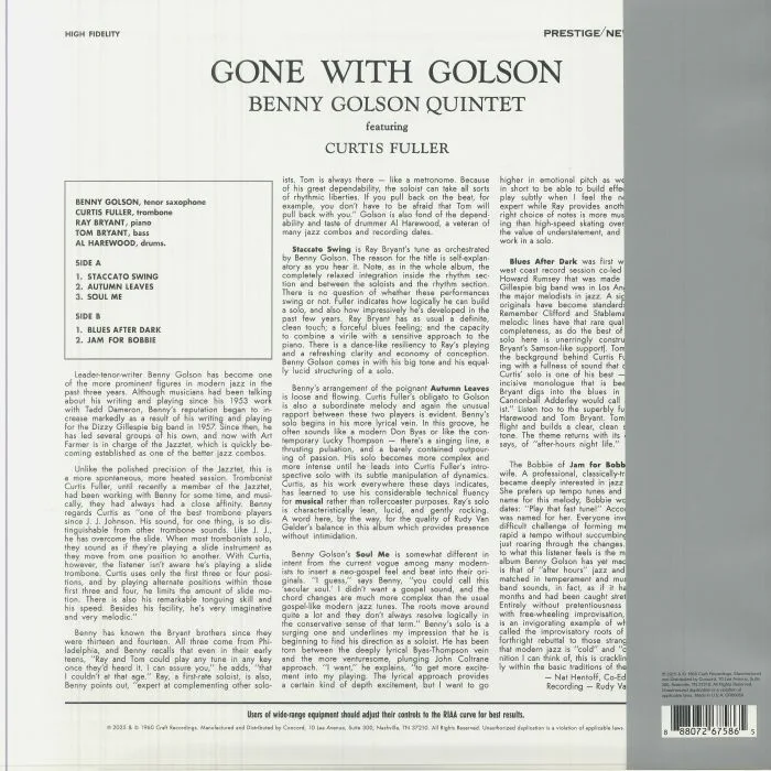 Back cover — Benny GOLSON — Gone With Golson (reissue)