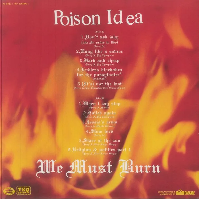 Back cover — POISON IDEA — We Must Burn (reissue)