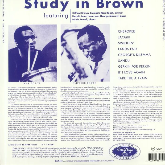 Обратная сторона обложки — Clifford BROWN / MAX ROACH — Study In Brown (Acoustic Sounds Series Edition) (reissue)