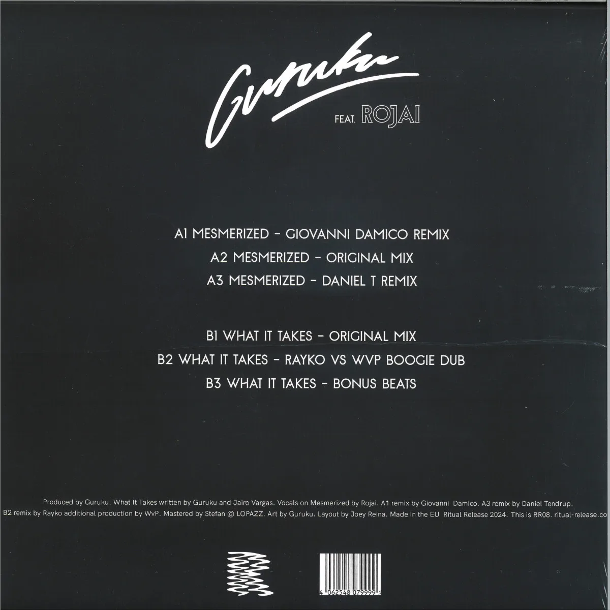 Back cover — Guruku — Mesmerized / What It Takes
