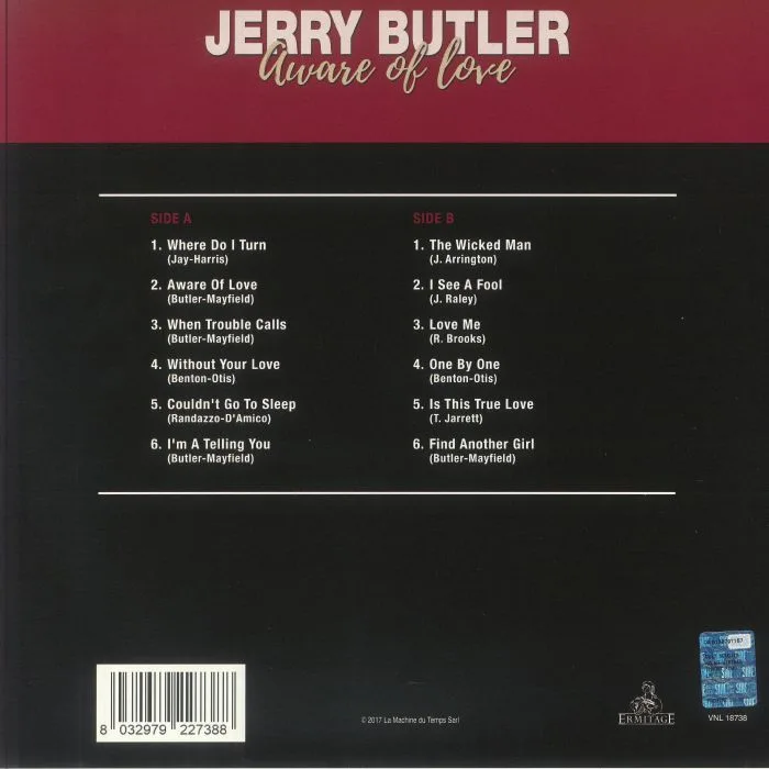 Back cover — Jerry BUTLER — Aware Of Love (reissue)