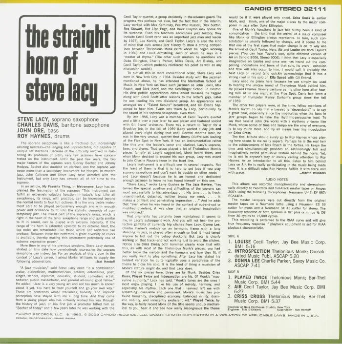 Обратная сторона обложки — Steve LACY — The Straight Horn Of Steve Lacy (remastered)
