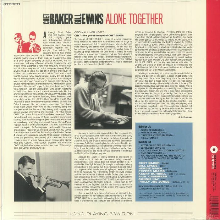 Обратная сторона обложки — Chet BAKER / BILL EVANS — Alone Together