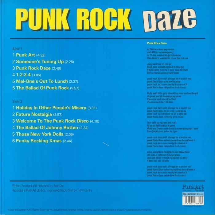 Обратная сторона обложки — MAL ONE — Punk Rock Daze