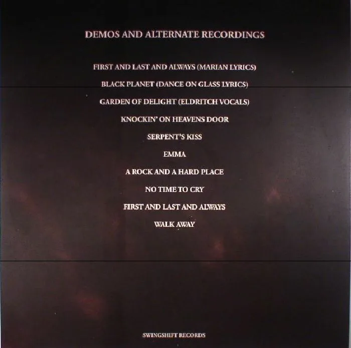 Обратная сторона обложки — The SISTERS OF MERCY — Light & Shadow: Demos & Alternate Recordings