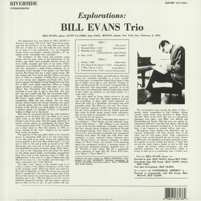 Обратная сторона обложки — BILL EVANS TRIO — Explorations