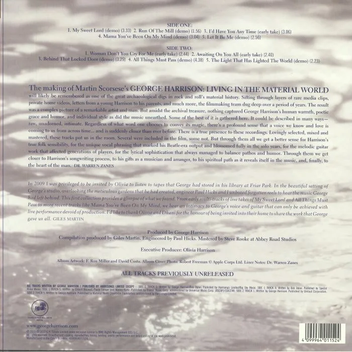 Обратная сторона обложки — George HARRISON — Early Takes Volume 1 (reissue)