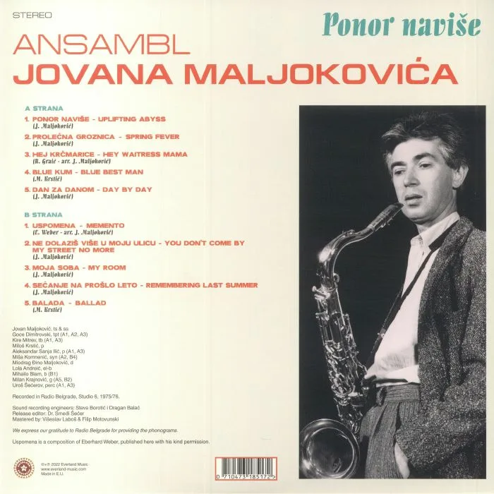Обратная сторона обложки — JOVAN MALJOKOVIC ENSEMBLE — The Uplifting Abyss