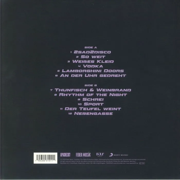 Back cover — APACHE 207 — 2sad2disco