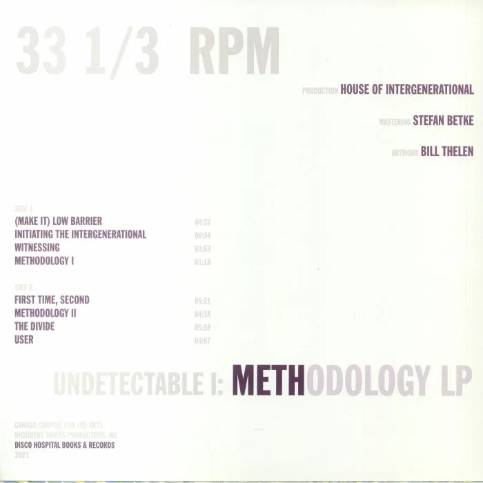 Back cover — HOUSE OF INTERGENERATIONAL — Methodology LP