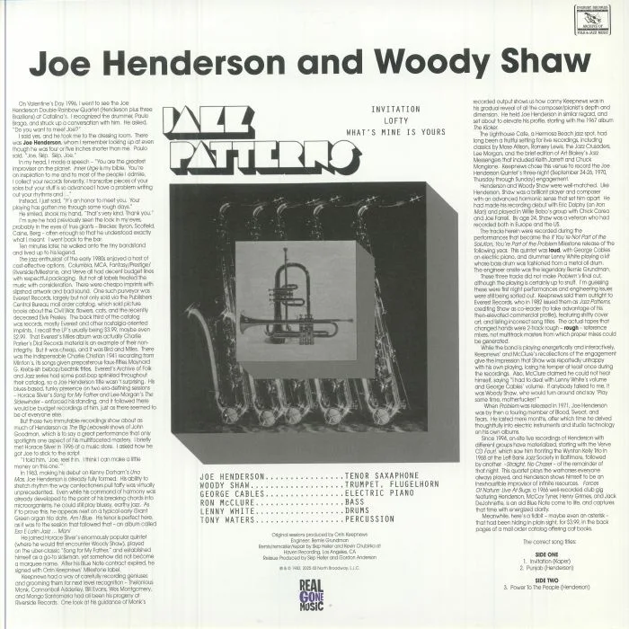 Обратная сторона обложки — Joe HENDERSON / WOODY SHAW — Jazz Patterns
