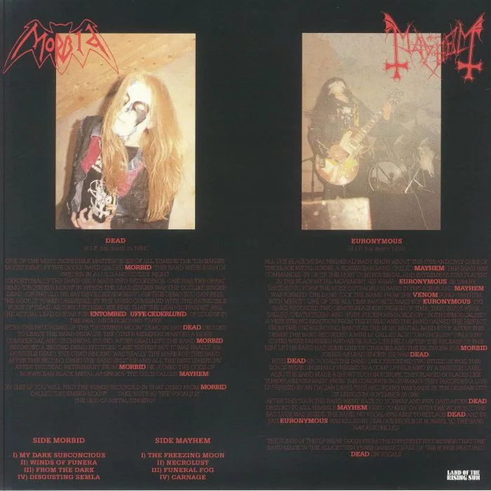 Back cover — MORBID / MAYHEM — A Tribute To The Black Emperors (reissue)