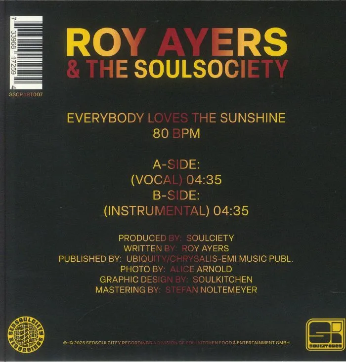 Обратная сторона обложки — Roy AYERS / THE SOULSOCIETY — Everybody Loves The Sunshine (remastered)