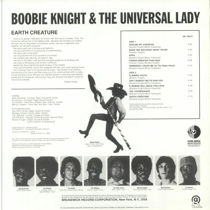 Обратная сторона обложки — Boobie KNIGHT & THE UNIVERSAL LADY — Earth Creature (50th Anniversary Edition)
