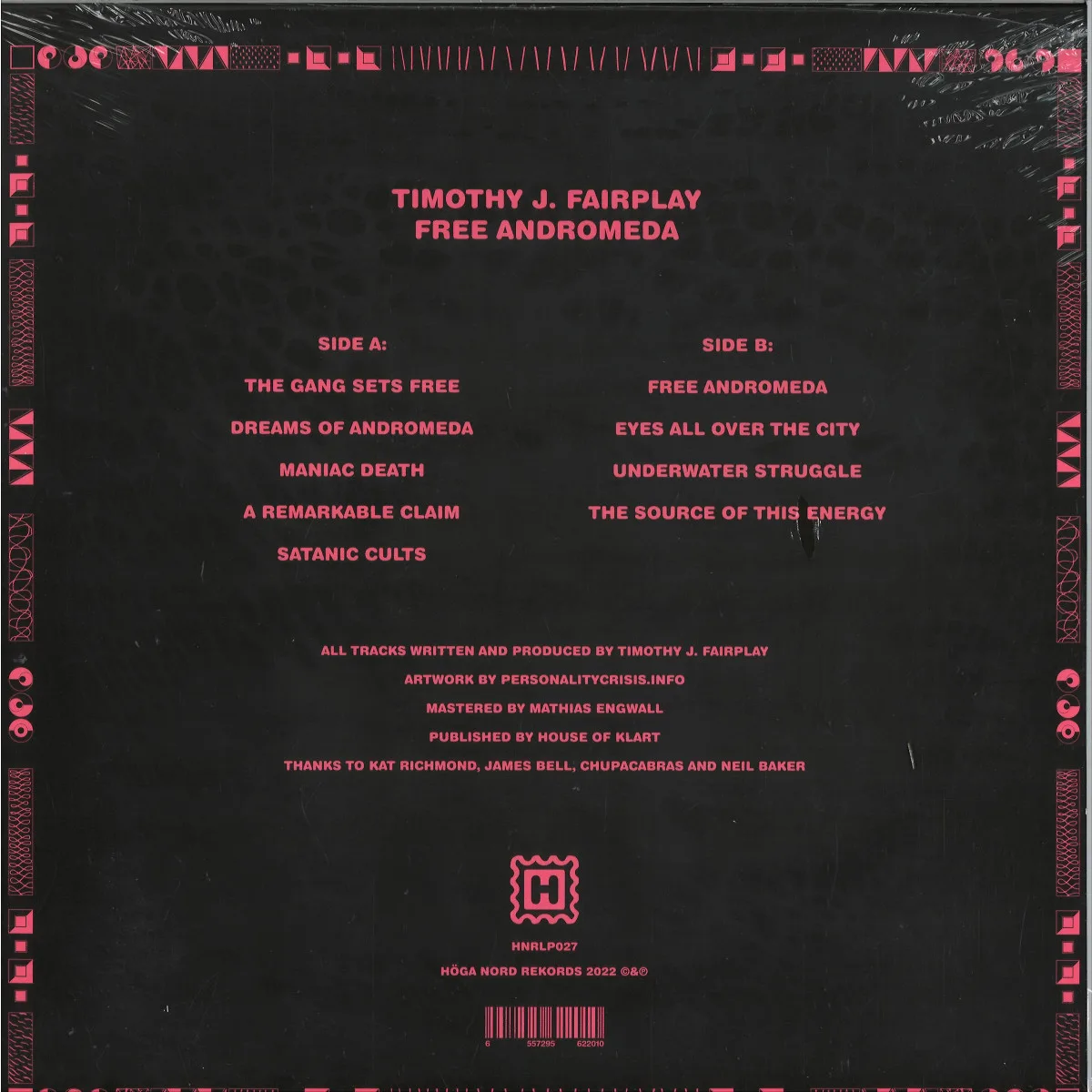 Back cover — Timothy J. Fairplay — Free Andromeda LP