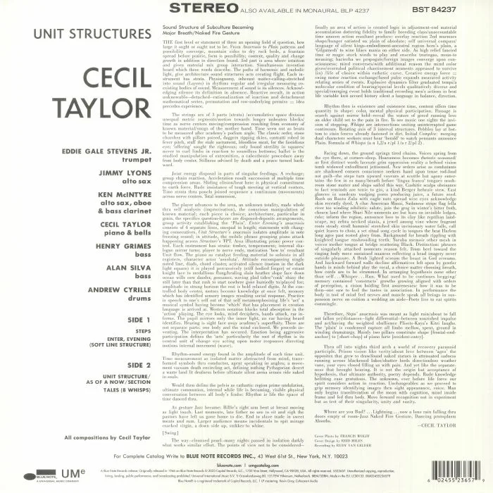 Back cover — Cecil TAYLOR — Unit Structures (reissue)