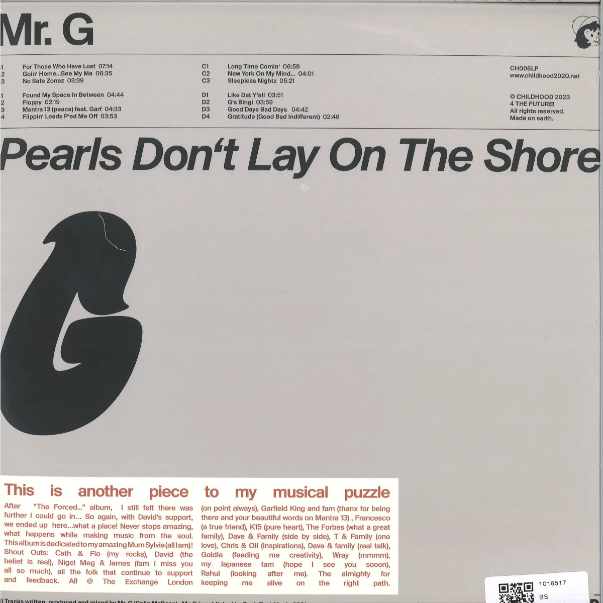 Обратная сторона обложки — Mr. G — Pearls Don't Lay On The Shore LP 2x12"