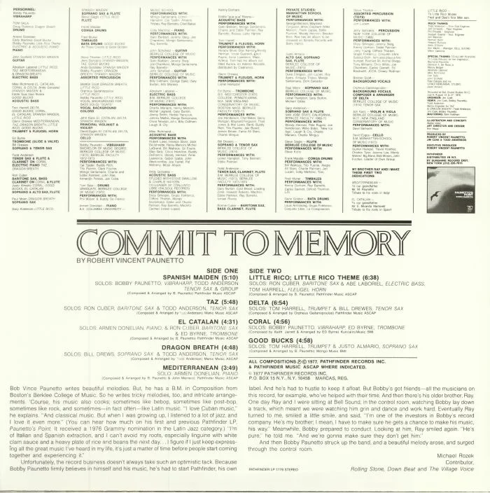Back cover — Bobby PAUNETTO — Commit To Memory