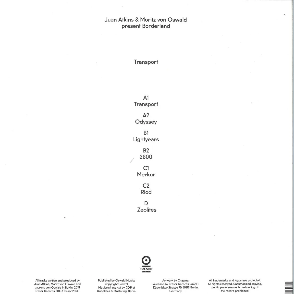 Back cover — Juan Atkins & Moritz Von Oswald Present Borderland — Transport LP 2x12"