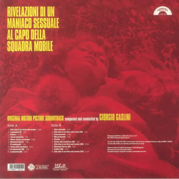 Обратная сторона обложки — Giorgio GASLINI — Rivelazioni Di Un Maniaco Sessuale Al Capo Della Squadra Mobile (Soundtrack)