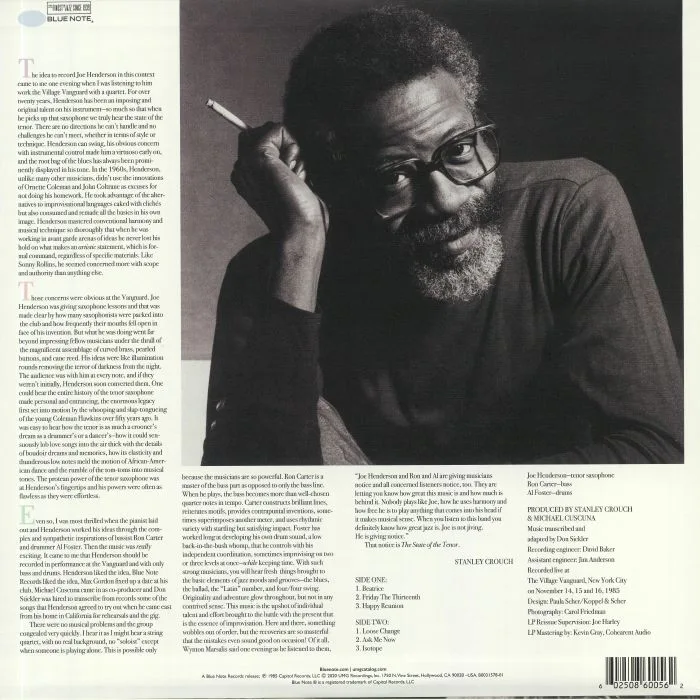 Обратная сторона обложки — Joe HENDERSON — The State Of The Tenor: Live At The Village Vanguard Volume 1 (Tone Poet Series)