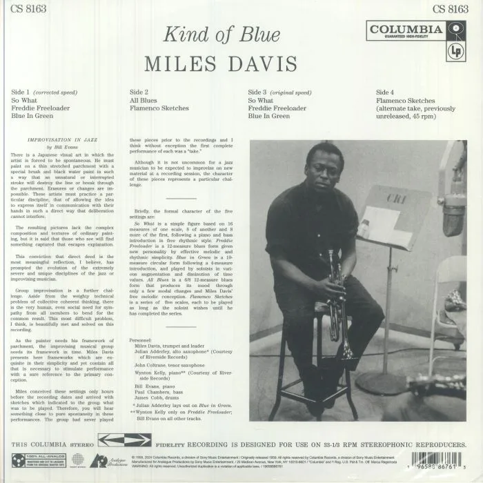 Обратная сторона обложки — Miles DAVIS — Kind Of Blue (reissue)