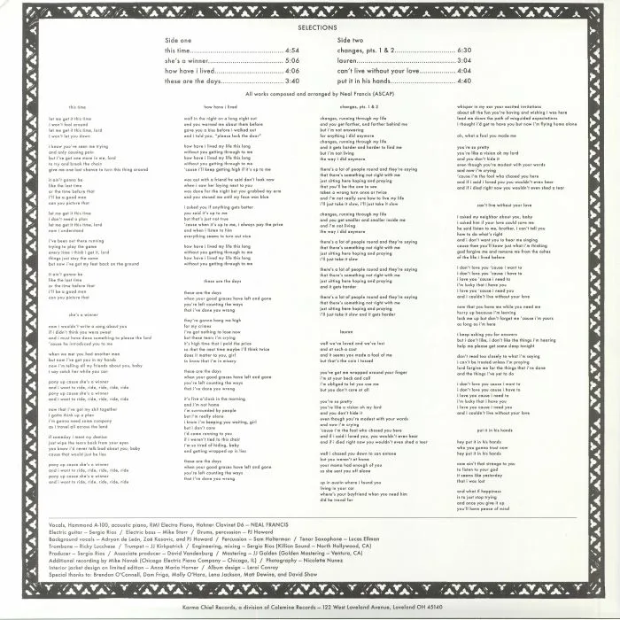 Обратная сторона обложки — Neal FRANCIS — Changes (reissue)