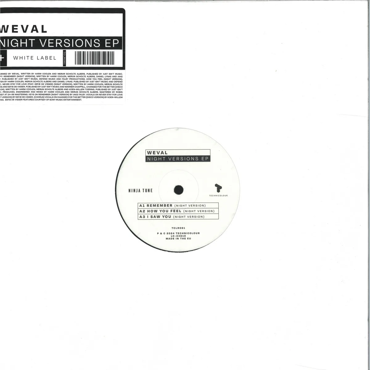 Лицевая сторона обложки — Weval — Night Versions