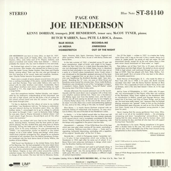 Back cover — Joe HENDERSON — Page One (reissue)