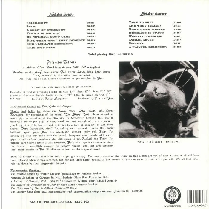 Обратная сторона обложки — POTENTIAL THREAT — Never Again (reissue)