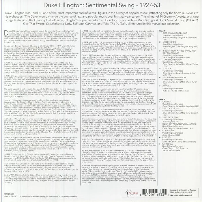 Обратная сторона обложки — Duke ELLINGTON — Sentimental Swing: 1927-1953