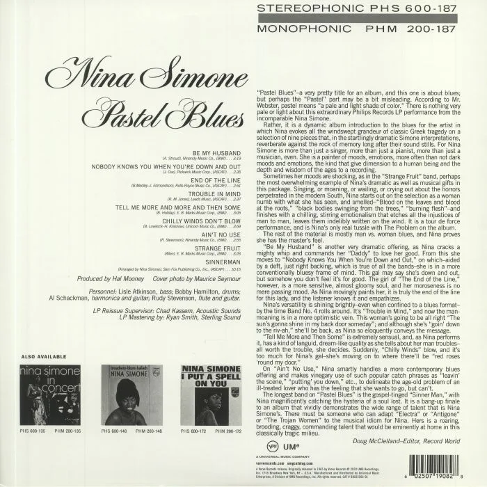 Обратная сторона обложки — Nina SIMONE — Pastel Blues (Acoustic Sounds Series)