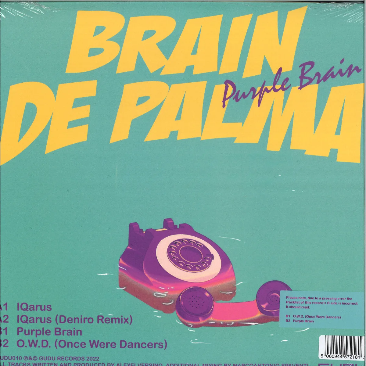 Back cover — Brain De Palma — Purple Brain EP