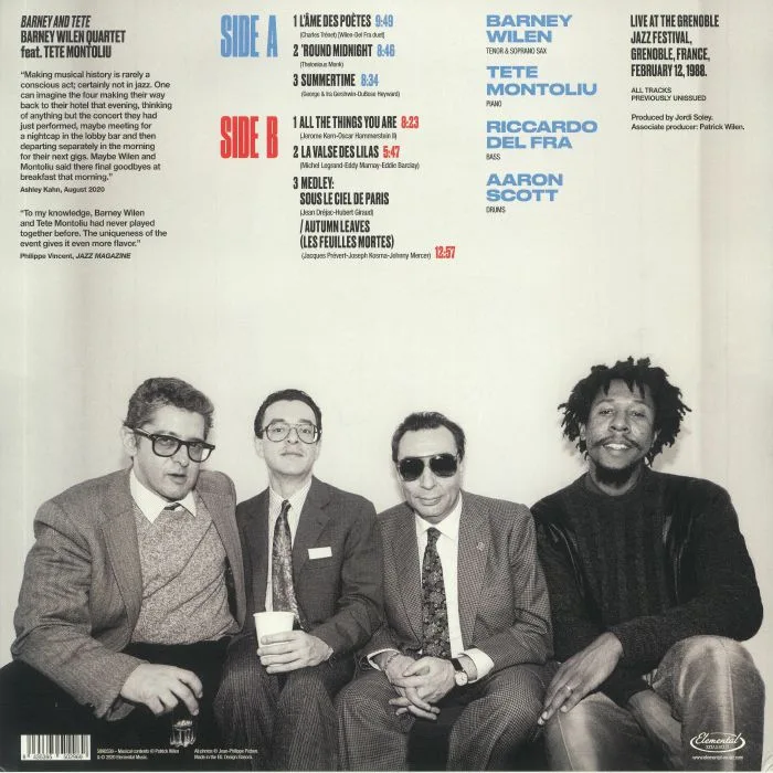Обратная сторона обложки — BARNEY WILEN QUARTET / TETE MONTOLIU — Barney & Tete: Grenoble '88