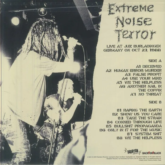 Обратная сторона обложки — EXTREME NOISE TERROR — Burladingen 88 (reissue)