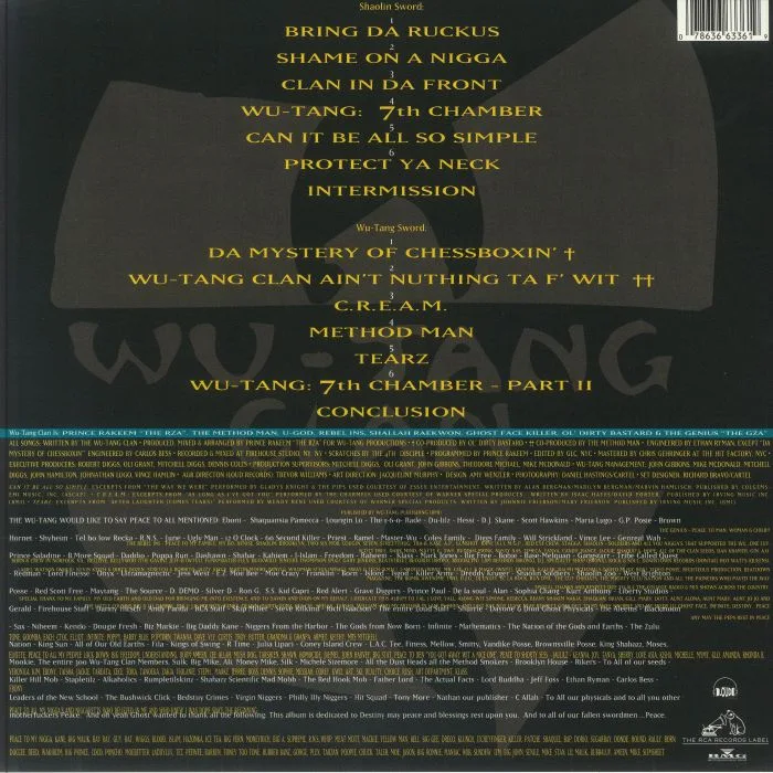 Обратная сторона обложки — WU TANG CLAN — Enter The Wu Tang (36 Chambers)