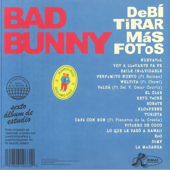 Обратная сторона обложки — BAD BUNNY — Debi Tirar Mas Fotos