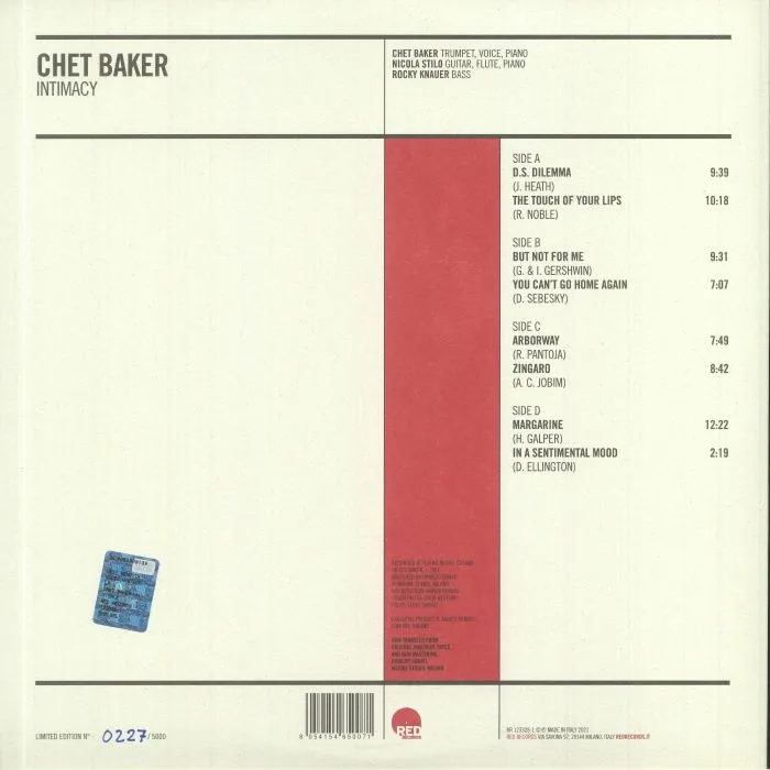 Обратная сторона обложки — CHET BAKER TRIO — Intimacy (remastered)