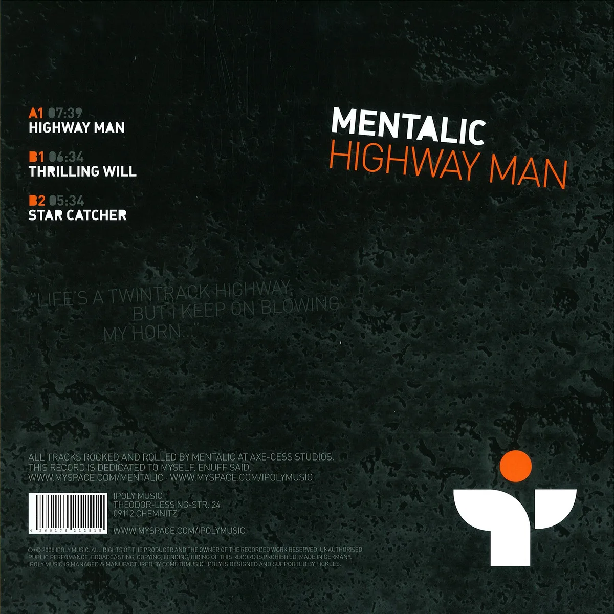 Обратная сторона обложки — Mentalic — Highway Man