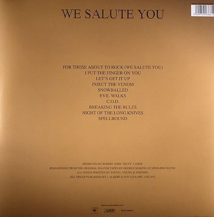 Back cover — AC / DC — For Those About To Rock We Salute You