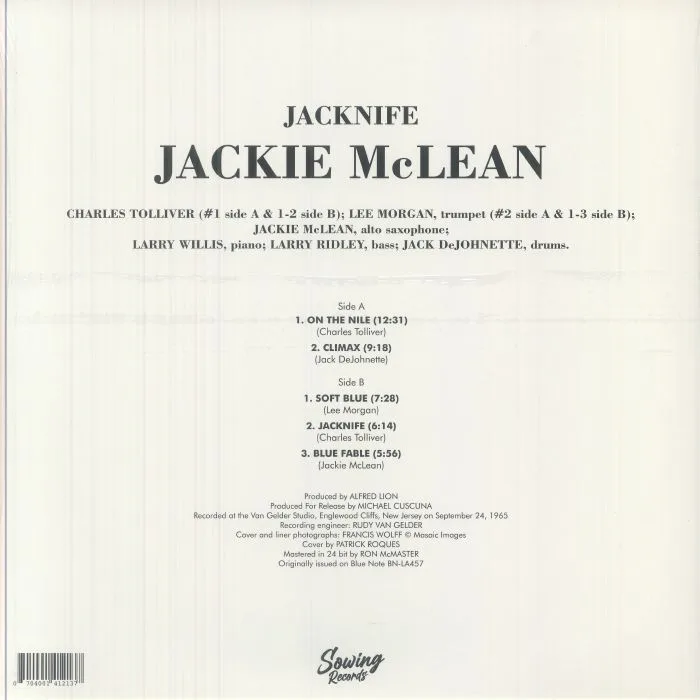 Обратная сторона обложки — Jackie McLEAN — Jacknife (reissue)