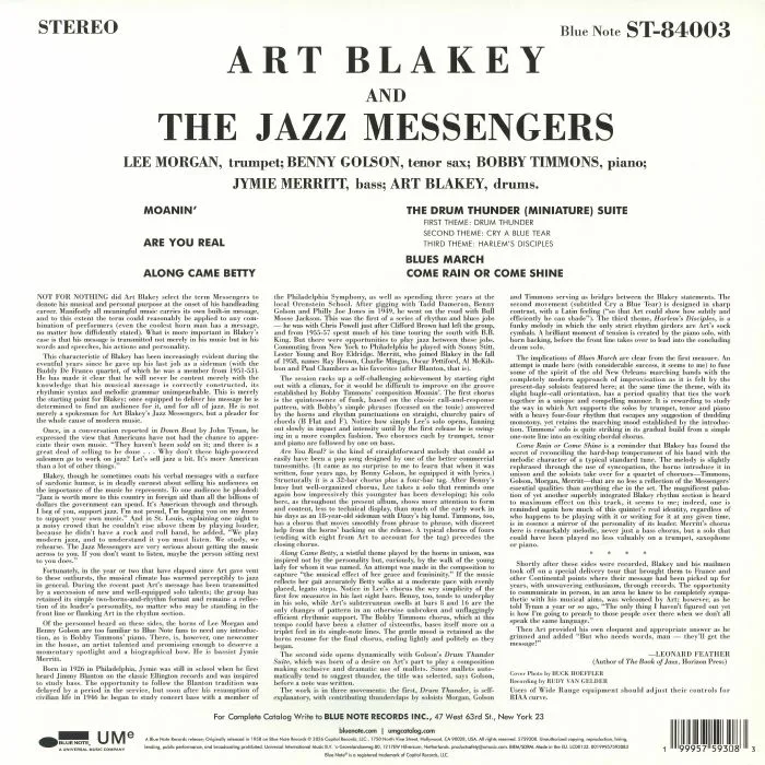 Обратная сторона обложки — Art BLAKEY & THE JAZZ MESSENGERS — Moanin' (Blue Note Essentials)