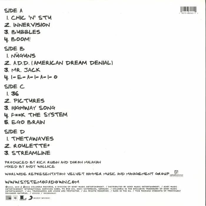 Обратная сторона обложки — SYSTEM OF A DOWN — Steal This Album! (reissue)