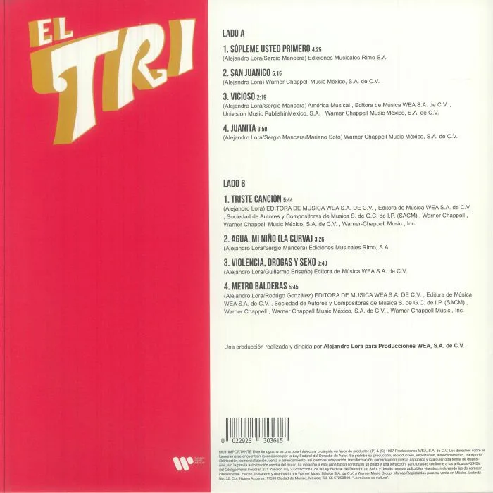 Обратная сторона обложки — EL TRI — Simplemente