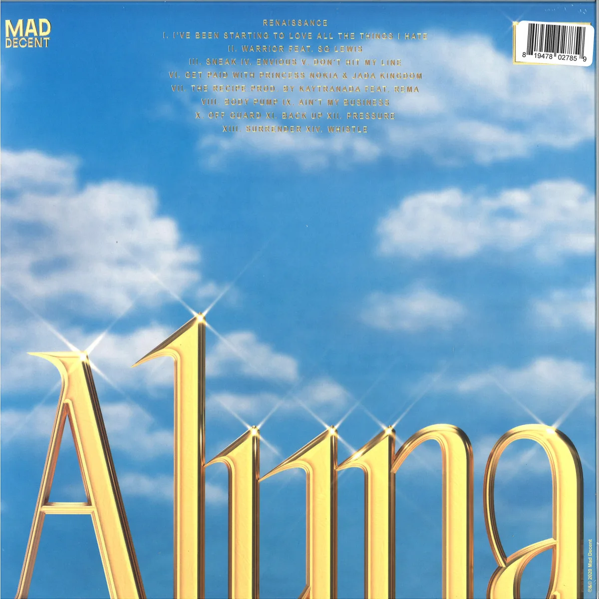Back cover — Aluna — Renaissance 2x12"