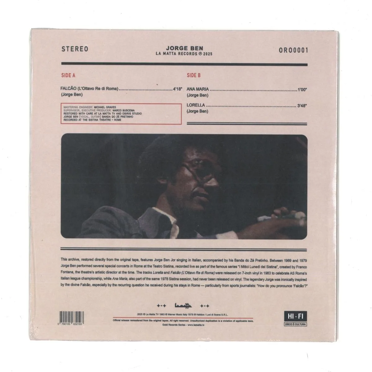Обратная сторона обложки — JORGE BEN JOR — TUTTO BEN (7")