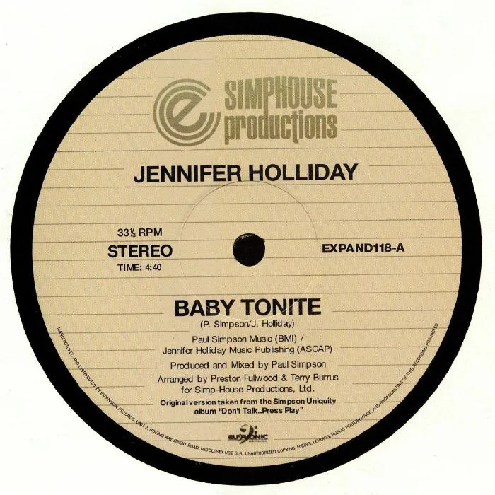 Front cover — Jennifer HOLLIDAY — Baby Tonite