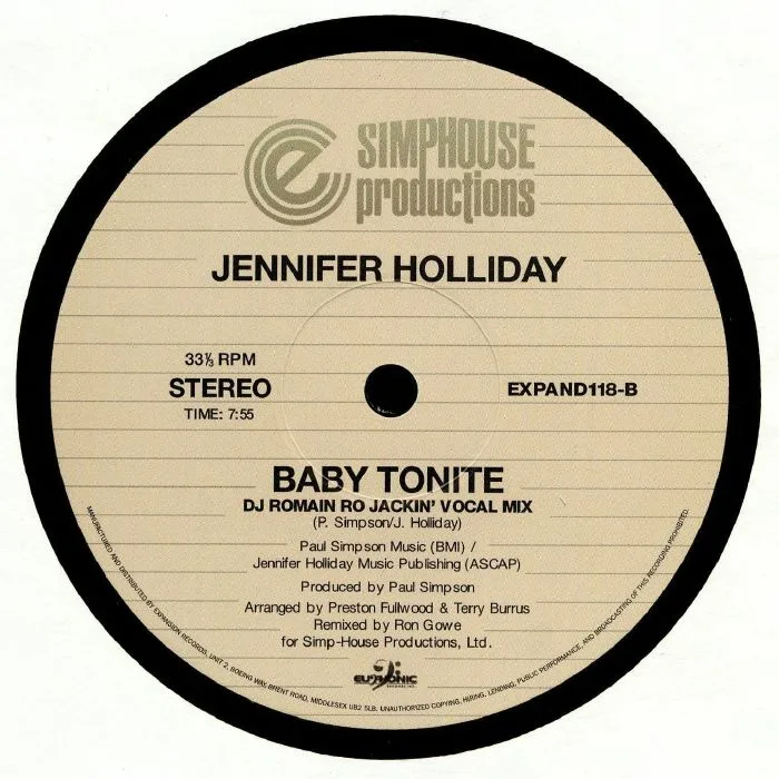 Back cover — Jennifer HOLLIDAY — Baby Tonite